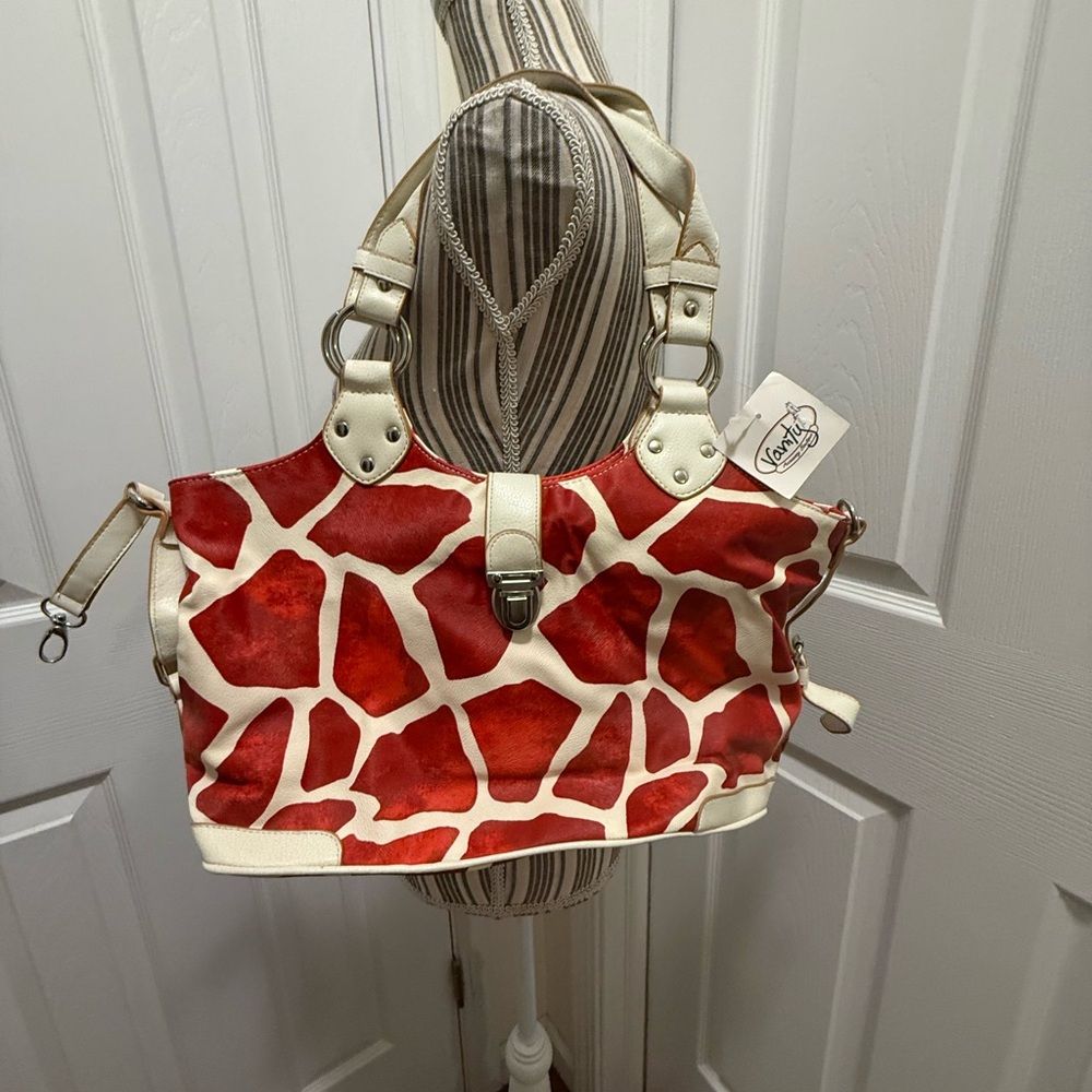 Red and Cream Giraffe Print Handbag Women's Bag Purse